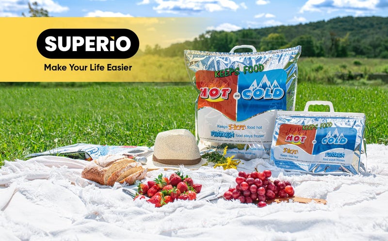 Superio Hot and Cold Insulated Bags for Food Delivery, Grocery Shopping Bags, Food Storage for Hot and Frozen Food for Travel, Disposable Cooler Bag, Reinforced Thermal Lunch Bag (1, 12"x13.5") - Image 4